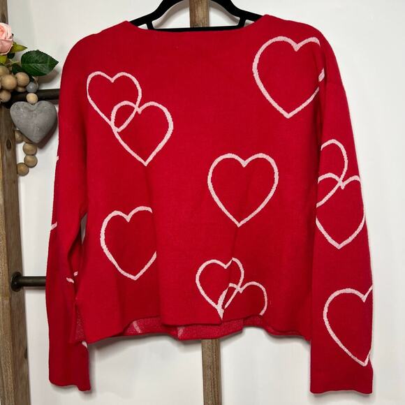 Philosophy Red Pink Hearts Long Sleeve Crew Neck Sweater Size Large - Picture 5 of 8